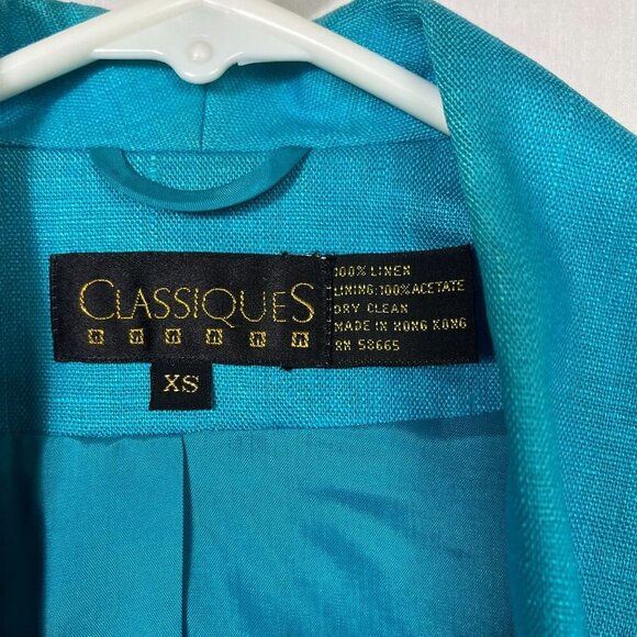 90s Classiques 100% Linen Longline Blazer Womens XS Oversized Bright Crest Retro - Picture 8 of 13